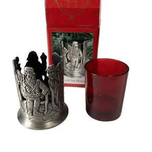 MINI PEWTER VOTIVE CANDLE HOLDER SANTAS OF THE WORLD CHRISTMAS DECOR 3" TALL OOB